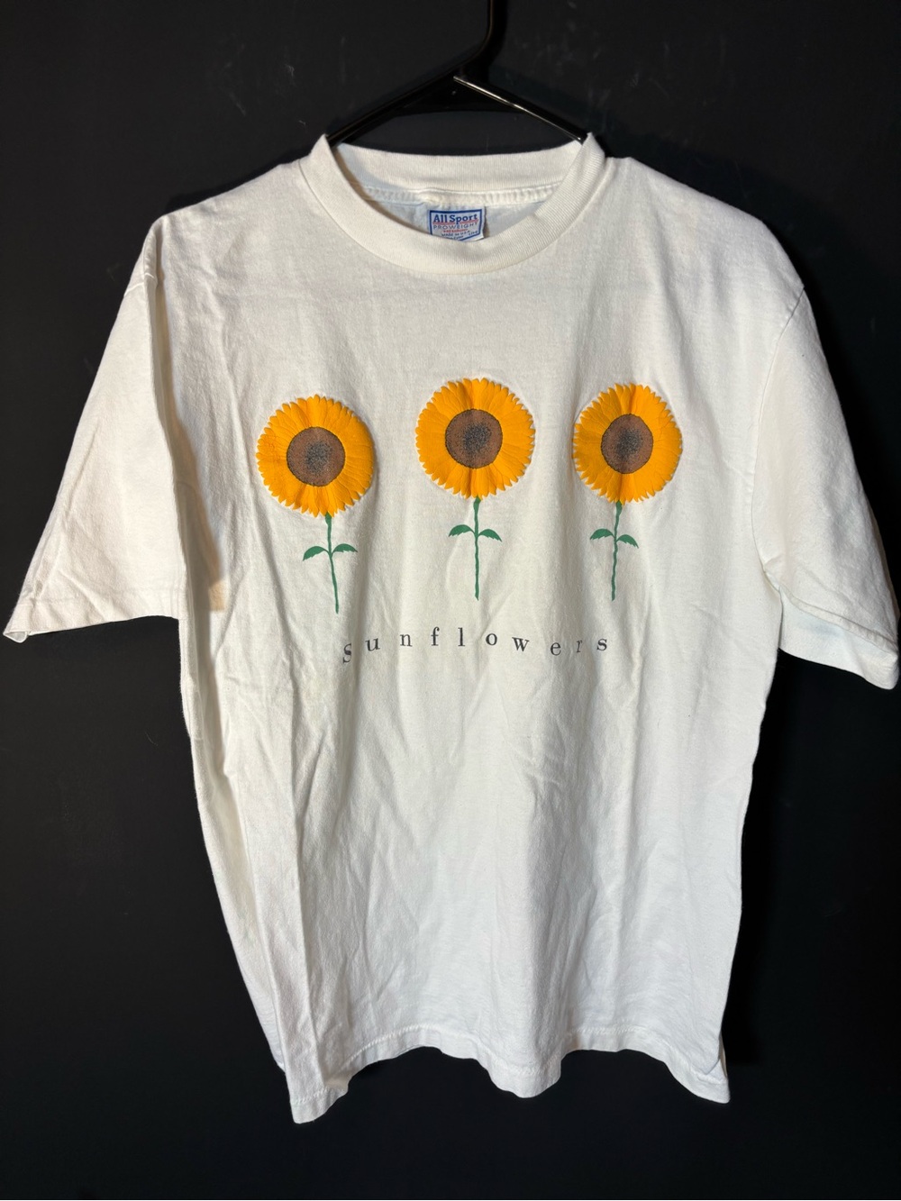 Vintage Sunflowers Graphic Tee - White Short Sleeve T-Shirt-Large-Single Stitch